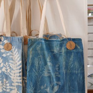 Hand Printed Cyanotype Tote Bag - "Foxglove & Hedgerow"