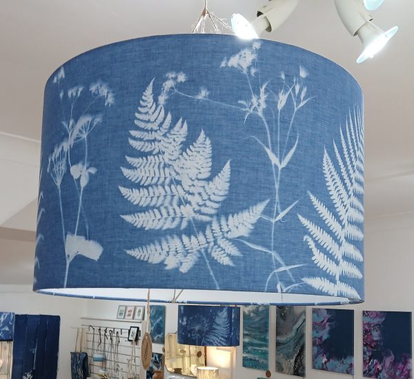 Drum Lampshade - 50cm Hand Printed Fern & Seed Head Pattern