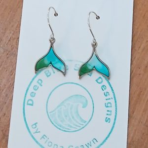 Earrings - Whale Tail Charms Enhanced with Translucent Resin (Turquoise & Green)