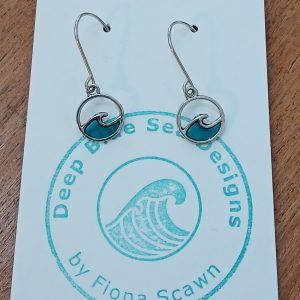 Earrings - Handmade Wave Charm Earrings Enhanced with Translucent Resin (Green & Turquoise)