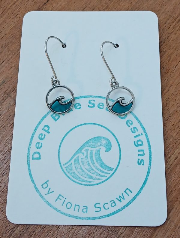 Earrings - Handmade Wave Charm Earrings Enhanced with Translucent Resin (Green & Turquoise)